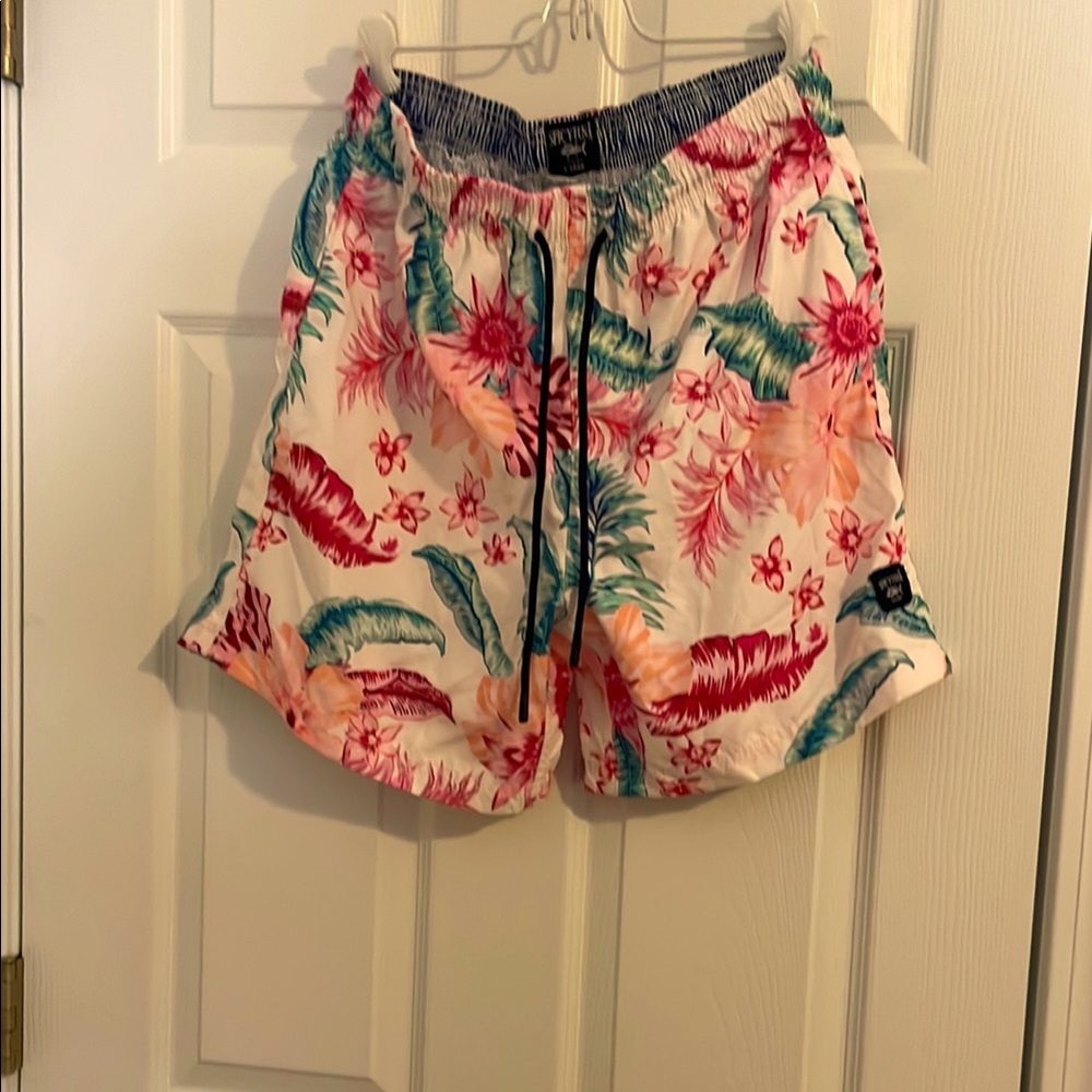 Spicy Tuna floral swim or anytime shorts. Comfortable and colorful. Size L.